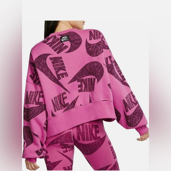 Nike Icon Clash Magenta Fleece Crop Crew Pullover Women’s Size Medium DB3855-665 - Picture 3 of 3